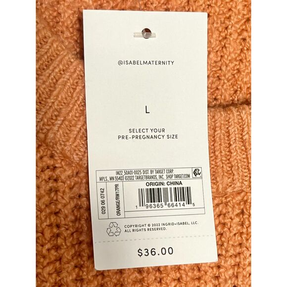 NWT Isabel Maternity Peach Cable Sweater Large - Picture 4 of 9